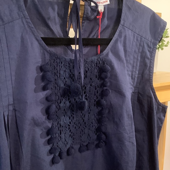 FRANCES VALENTINE KATE SPADE 1X Navy Pom Pom Lace top - Picture 2 of 8